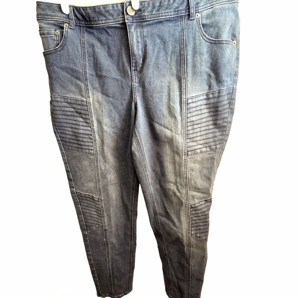 New Lane Bryant SKINNY Genius Fit Jeans Plus Size 20 Leather Trim Motorcycle